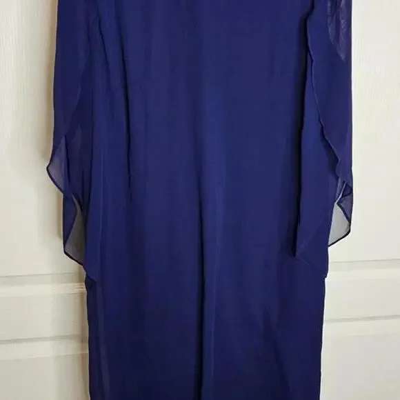Elegant Sheer Evening Dress - Size 10 - Deep Blue - Picture 1 of 7